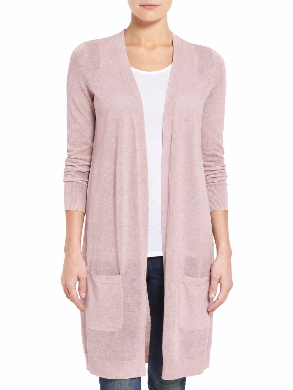Halogen Open Front Pink Linen / Viscose Blend Long Cardigan Sweater NWT Size M